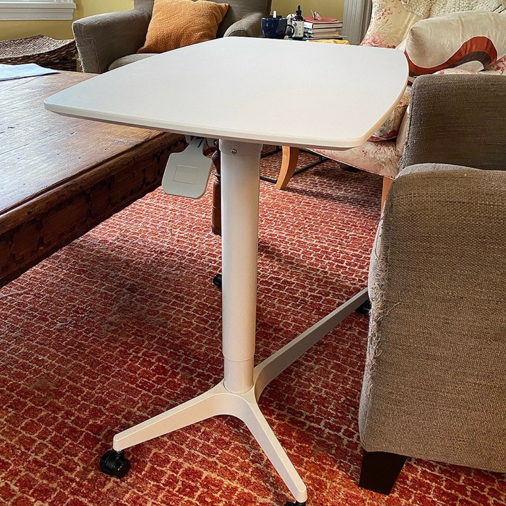 Adjustable White Rolling Desk